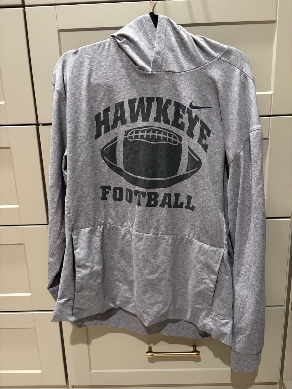Nike Gray Hawkeye Football Team Issued Hooded Sweatshirt